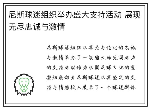 尼斯球迷组织举办盛大支持活动 展现无尽忠诚与激情