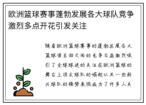 欧洲篮球赛事蓬勃发展各大球队竞争激烈多点开花引发关注