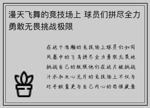 漫天飞舞的竞技场上 球员们拼尽全力勇敢无畏挑战极限