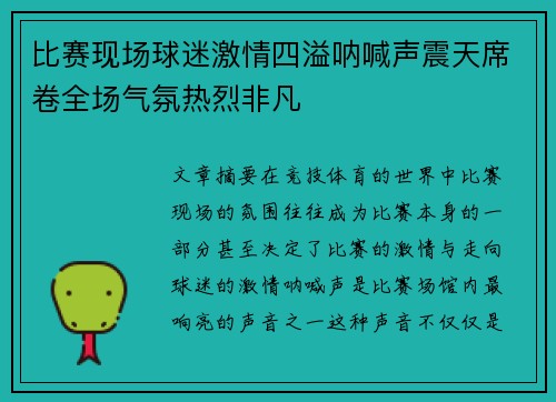 比赛现场球迷激情四溢呐喊声震天席卷全场气氛热烈非凡